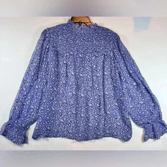 Sundance Arabesque Chiffon top Iris floral smocked size Medium long‎ sleeved - Picture 7 of 8